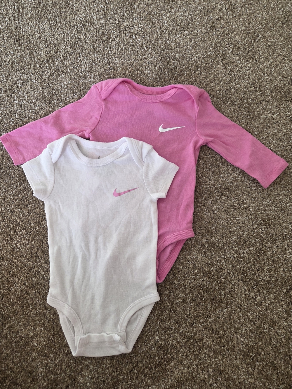 Nike Girls Pink and White Long & Short Sleeve Onesies - Swoosh Set